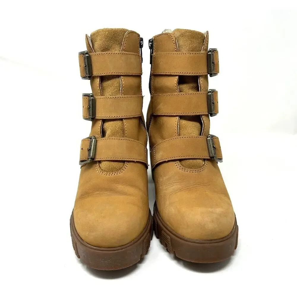 Timberland Sutherlin Bay Triple Buckle Boots Wheat Leather Heel Women’s Size 9 - Picture 2 of 9